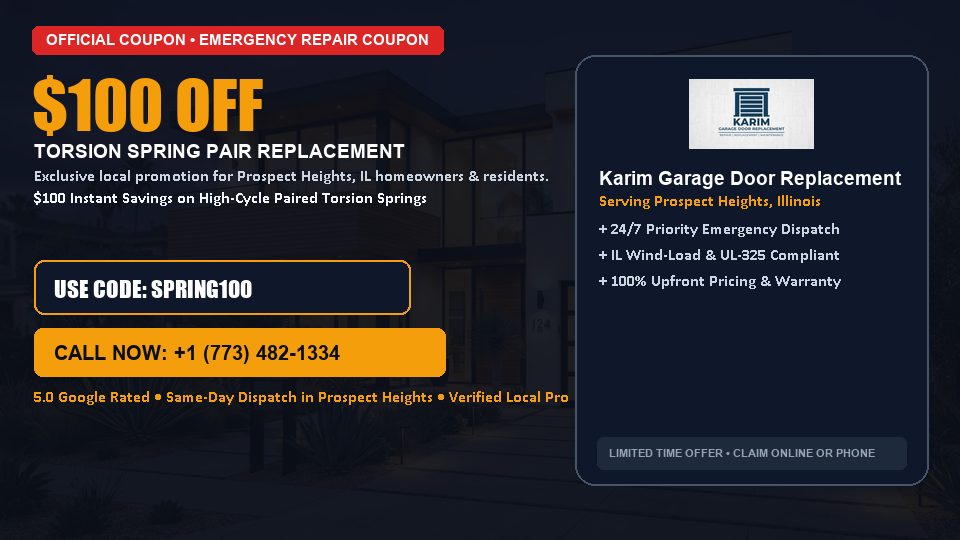 Karim Garage Door Replacement $100 OFF Dual Torsion Spring Replacement in Prospect Heights, IL